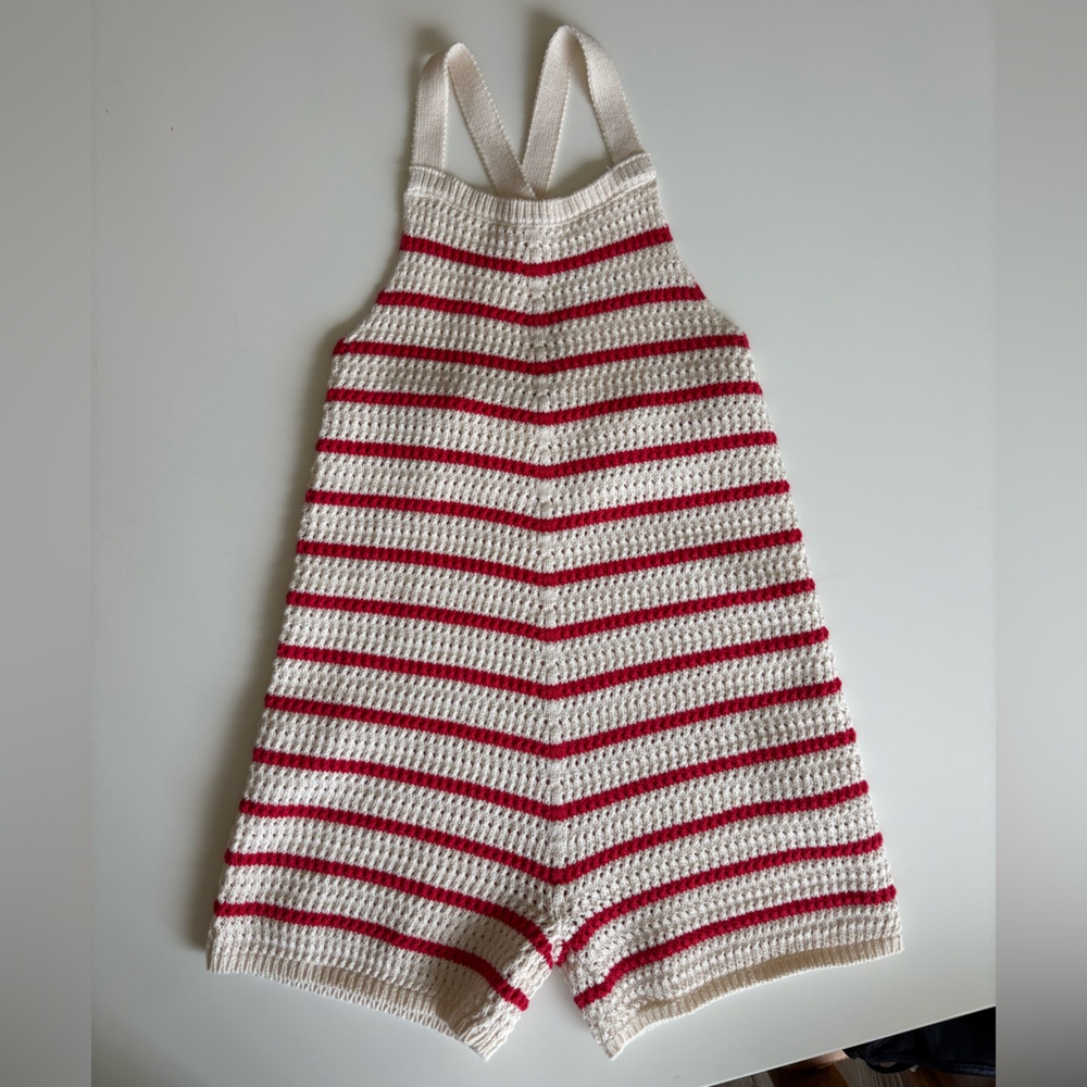 Zara striped crochet knit overalls